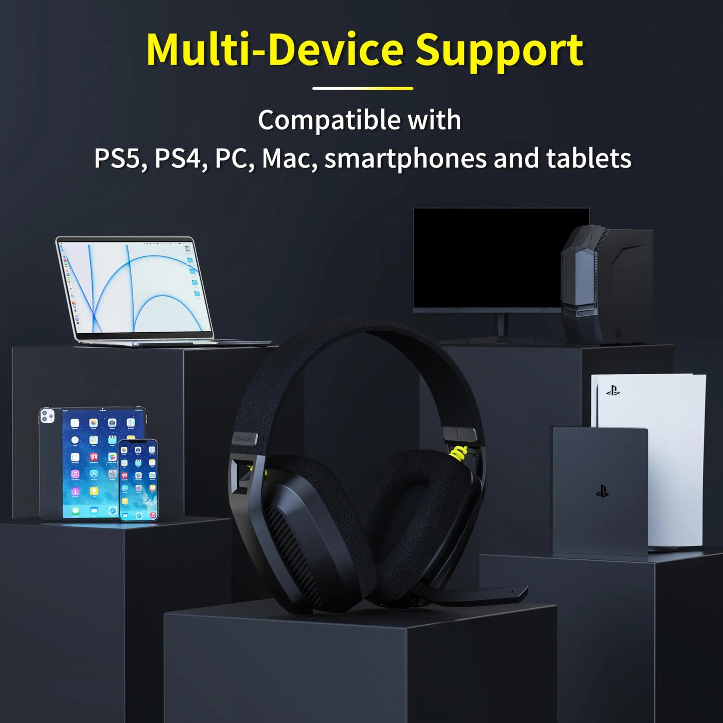 BW06 2.4GHz Wireless Gaming Headset with Microphone for PS5, PS4, PC, Mac, and Bluetooth Devices