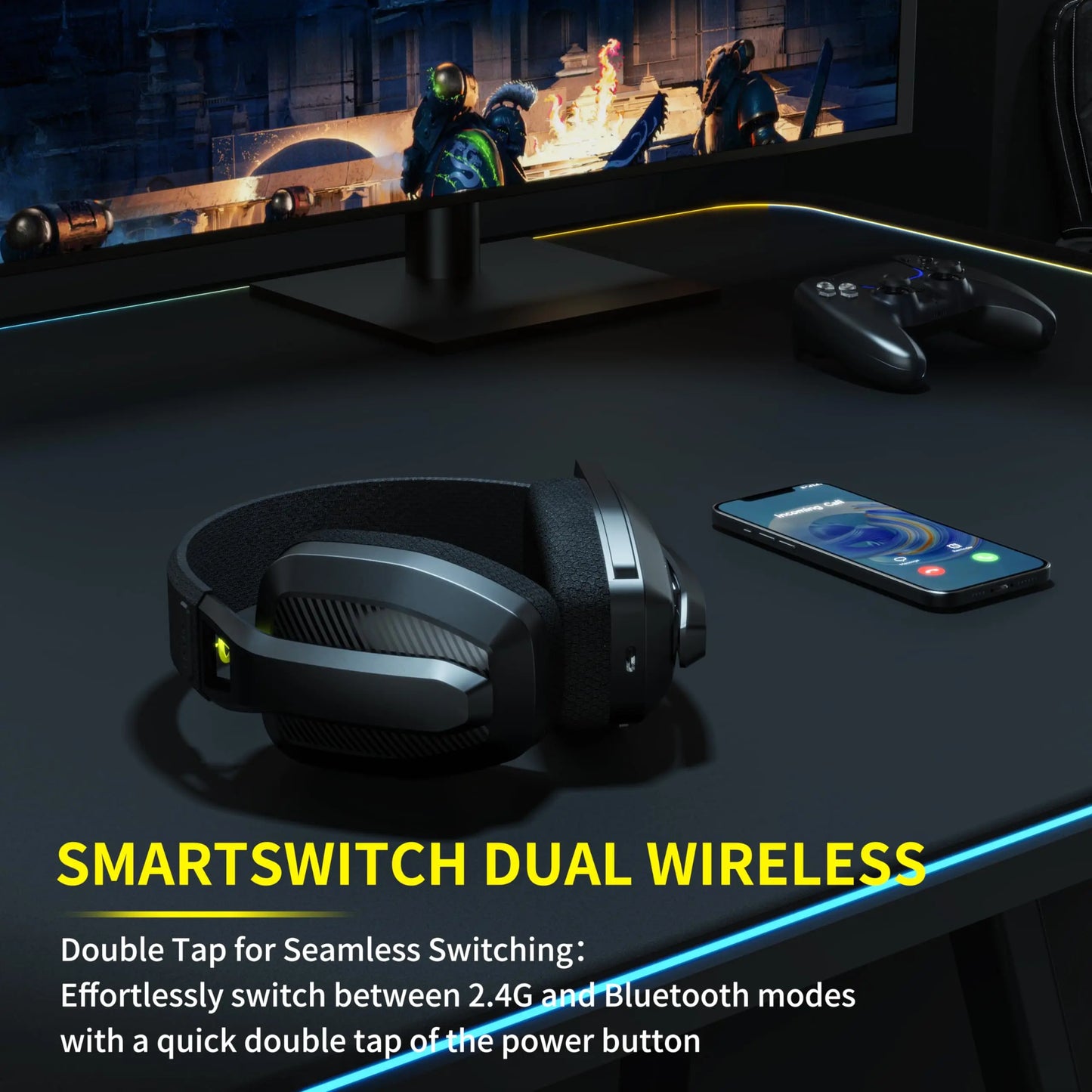 BW06 2.4GHz Wireless Gaming Headset with Microphone for PS5, PS4, PC, Mac, and Bluetooth Devices