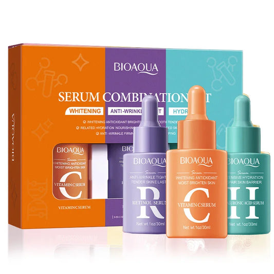"3Pcs BIOAQUA Serum Set - Vitamin C, Retinol, Whitening"