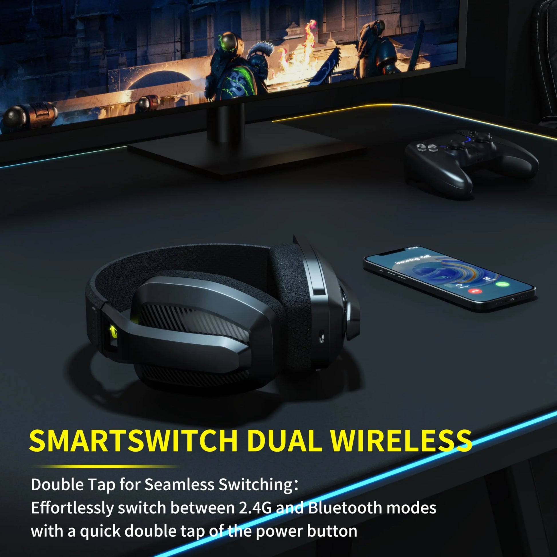 BW06 2.4GHz Wireless Gaming Headset with Microphone for PS5, PS4, PC, Mac, and Bluetooth Devices