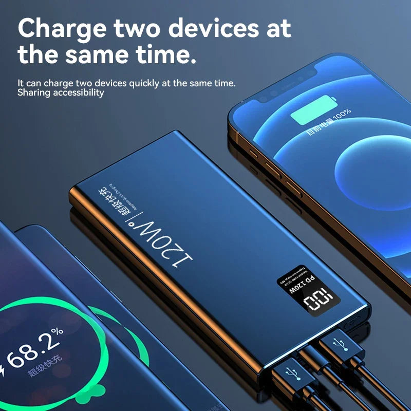 80000Mah Power Bank 120W Super Fast Charging 100% Sufficient Capacity Portable Battery Charger Digital Display for Iphone Xiaomi